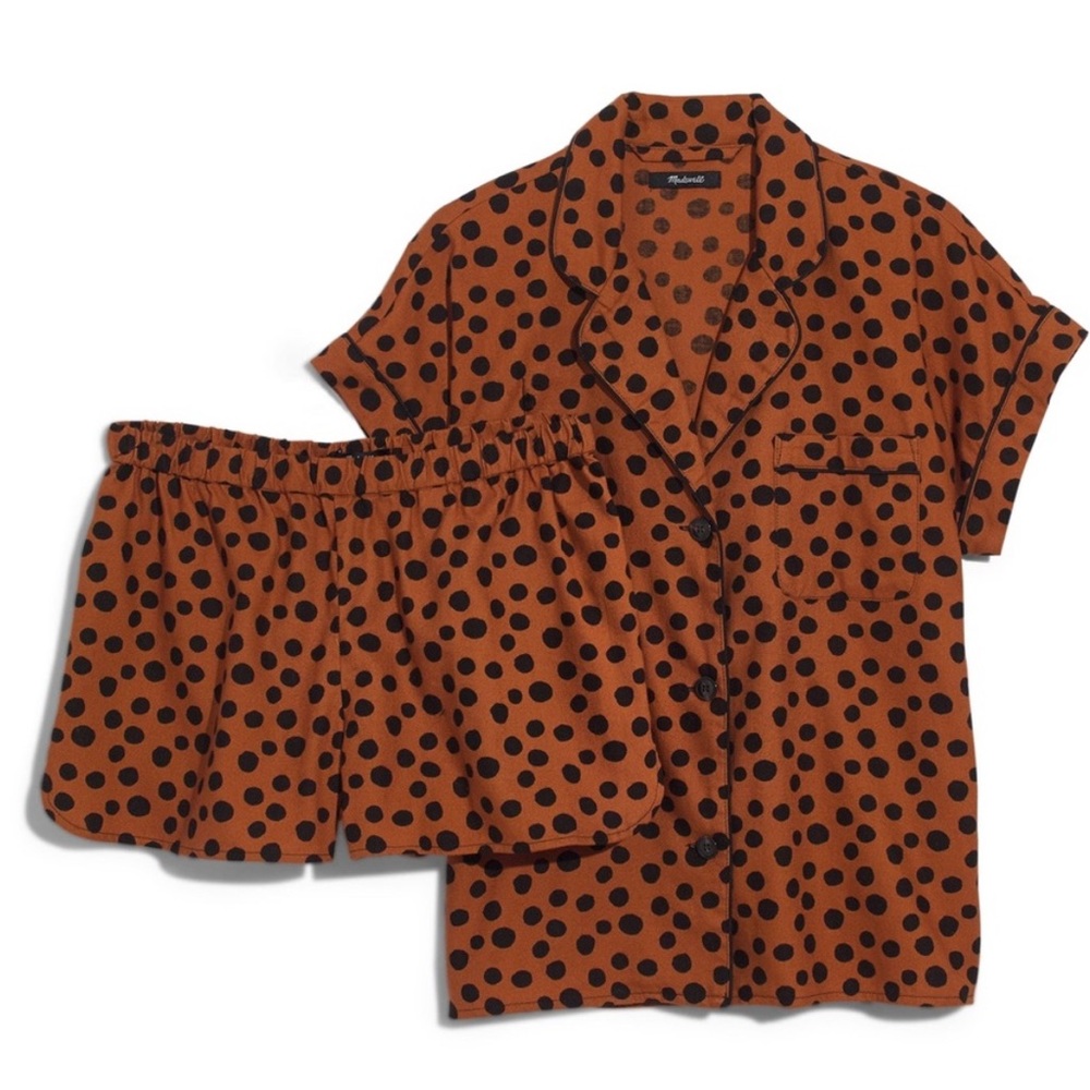 Madewell Rust Brown Polka Dot Short Pajama Set